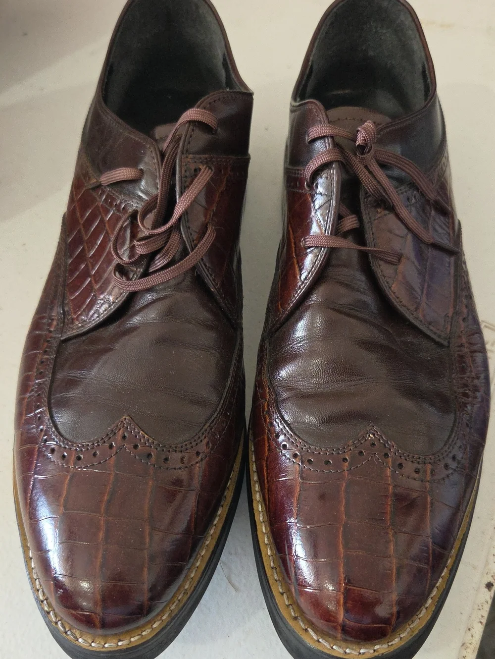 Stacy Adams Men's Dark Brown Croc-Embossed Wingtip Oxfords